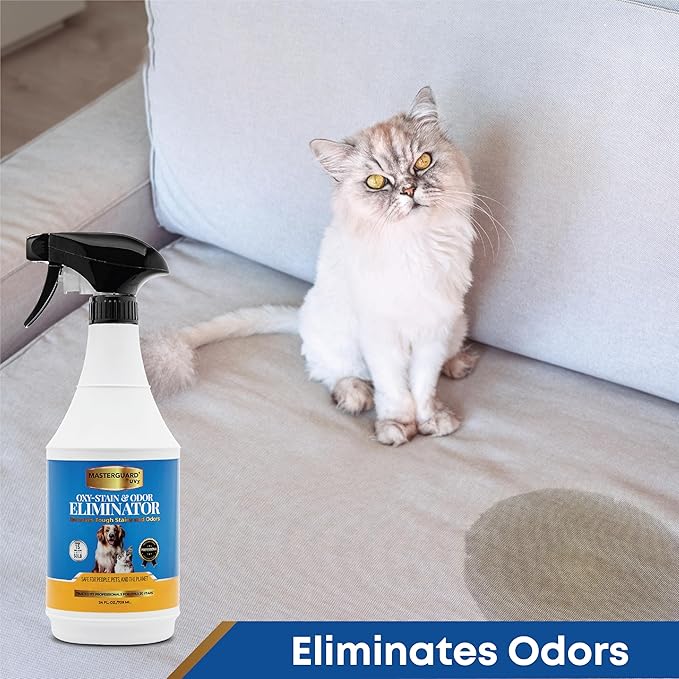 MASTERGUARD Oxy-Powered Stain & Odor Eliminator – Water-Based, Non-Toxic Spray for Clothing, Upholstery, Rugs & Carpets – Removes Wine, Urine, Blood & Odors – Safe for Kids & Pets