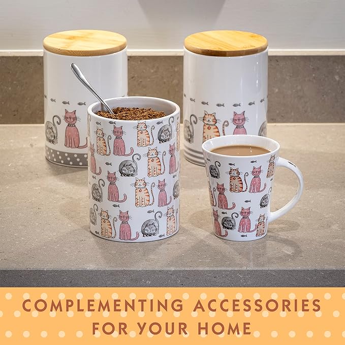 SPOTTED DOG GIFT COMPANY Cat Mug, 12.2 oz Ceramic Coffee Mug & Tea Cup, Happy Cats Themed, Microwave & Dishwasher Safe, Cute Cat Gifts for Women and Animal Lovers