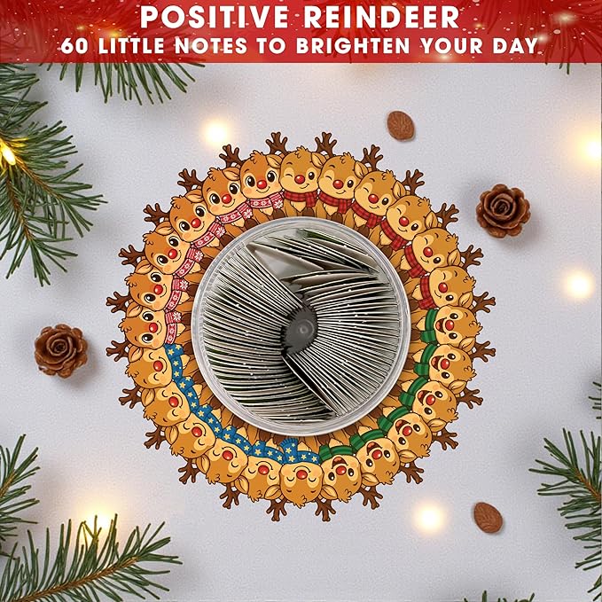 Positive Reindeer Jar, 60 Affirmation Cards for Women, Men, Teens & Coworkers, Christmas White Elephant Gifts for Teens, Women - Men, Mom, Teacher, Sisters, Friends, Teen Girl Gifts Trendy Stuff