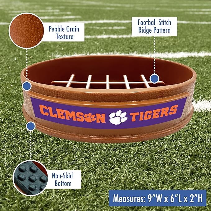 NCAA Super-Bowl - Clemson Tigers Slow Feeder Dog Bowl. Football Design Slow Feeding Cat Bowl for Healthy Digestion. Non-Slip Pet Bowl for Large & Small Dogs & Cats