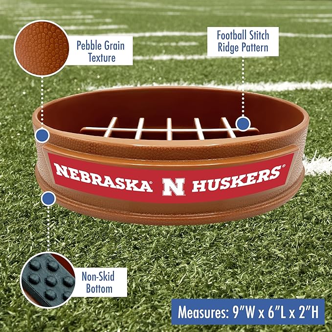 NCAA Super-Bowl - Nebraska Cornhuskers Slow Feeder Dog Bowl. Football Design Slow Feeding Cat Bowl for Healthy Digestion. Non-Slip Pet Bowl for Large & Small Dogs & Cats