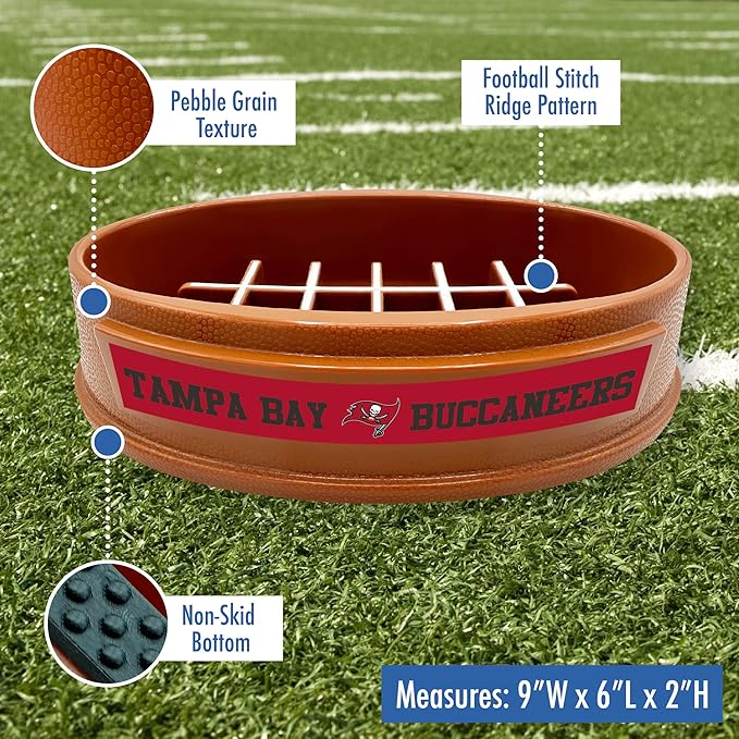 NFL Super-Bowl Tampa Bay Buccaneers Slow Feeder Dog & Cat Bowl. Football Design for Healthy Digestion. Non-Slip for Large & Small Pets