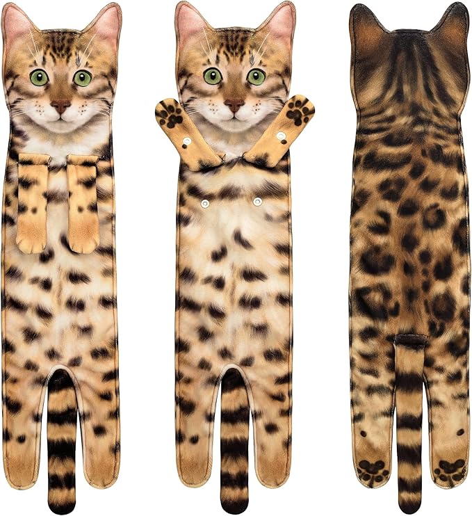 Funny Hand Towels for Bathroom Kitchen Decor - Cute Cat Hanging Hand Towel Kitchen Gadgets - Unique Housewarming Birthday Christmas Cat Lover Gift Ideas for Women Mom Lady Adults