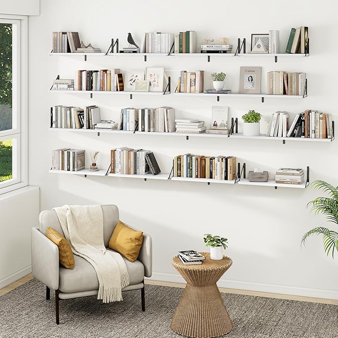 Heimlove Floating Book Shelves for Wall,35.4 Inches Long Wall Mounted Bookshelves,Heavy Duty Bracket Shelves for Living Room Kitchen,Laundry Room Storage & Decor,Set of 3,White