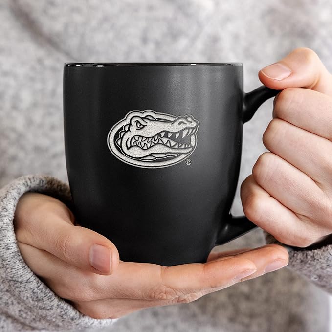 Rico Industries NCAA (D/E/F & G) Standard 15oz Laser Engraved Matte Black Ceramic Bistro Mug - For Hot or Cold Drinks