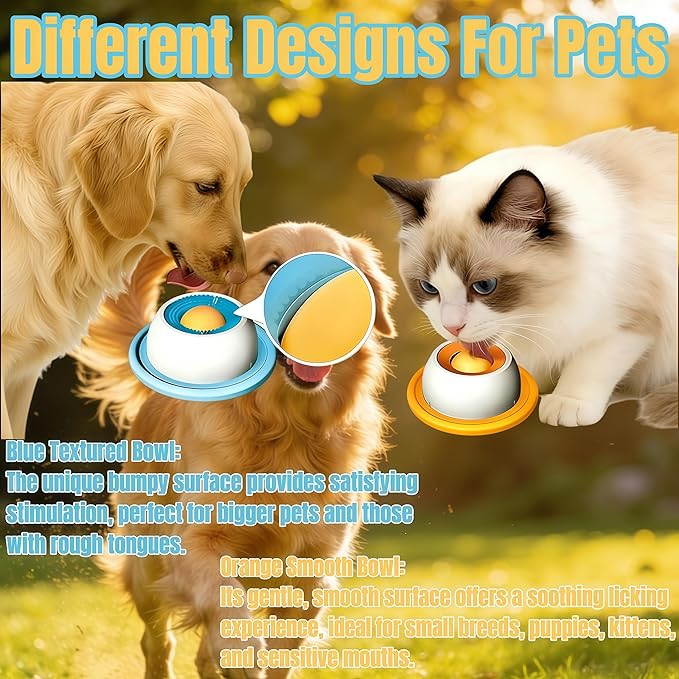 Dog Slow Feeder Bowl with Lick Ball - Durable Licking Toy for Anxiety, Mess-Free Liquid Treats, Easy Clean Bowl for Fast Eating Dogs & Cats (Yellow)