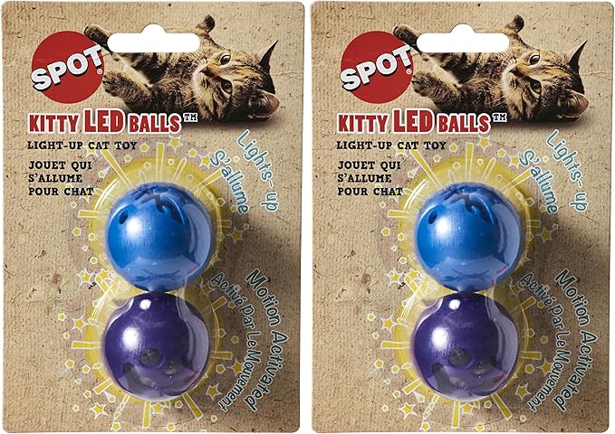 SPOT Ethical Products Kitty LED/Light up Cat Toy Balls / 4 Pack, Multi