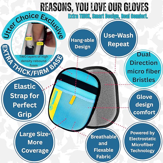 The Magic Brush Pet Hair Remover Glove for Dogs & Cats – Upgraded 2025 Reusable Pet Hair Remover Electrostatic Grooming Mitt | Magic Pet Hair Remover Glove for Clothing, Couch