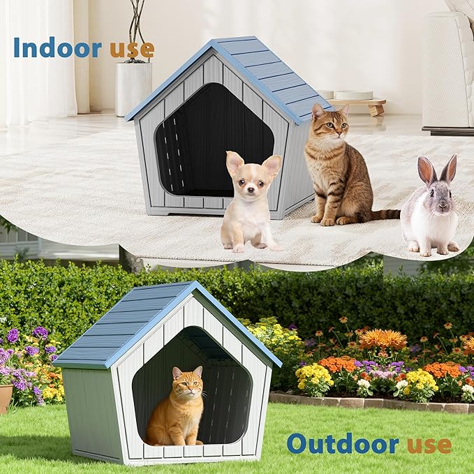 Cat Litter Box Enclosure, Resin Enclosed Litter Box Furniture with Air Holes, Outdoor Cat House Weatherproof, Wide Opening Design for Easy Cleaning, Blue