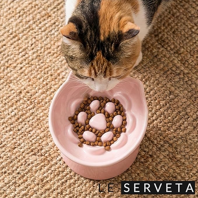 Macarons Series Ceramic Slow Feeder Cat Bowl, Raised Puzzle Feeder, Anti Vomiting Cat Slow Feeding, Elevated Food Bowl, Whisker Friendly Pet Bowl with Cute Ear Design (Gradient Green)