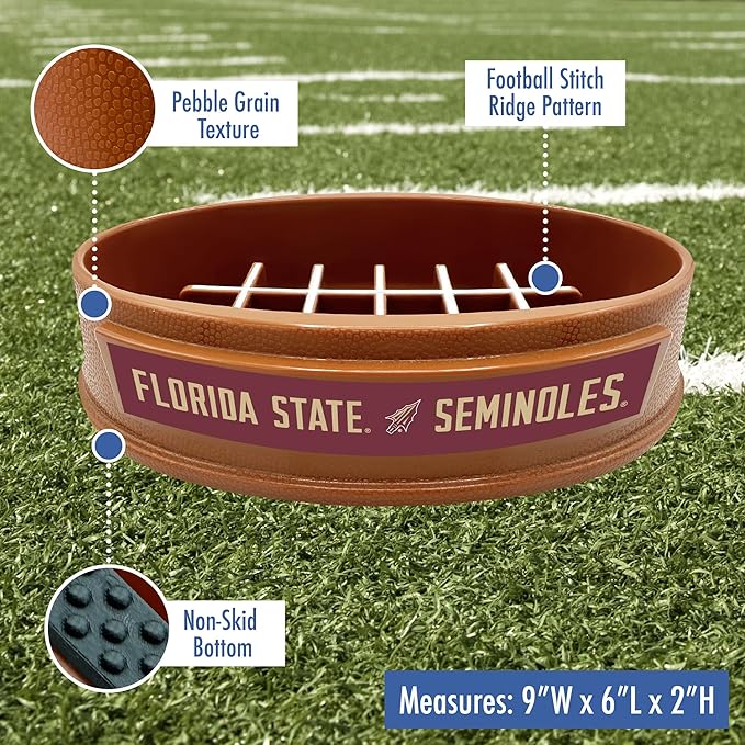 NCAA Super-Bowl - Florida State Seminoles Slow Feeder Dog Bowl. Football Design Slow Feeding Cat Bowl for Healthy Digestion. Non-Slip Pet Bowl for Large & Small Dogs & Cats