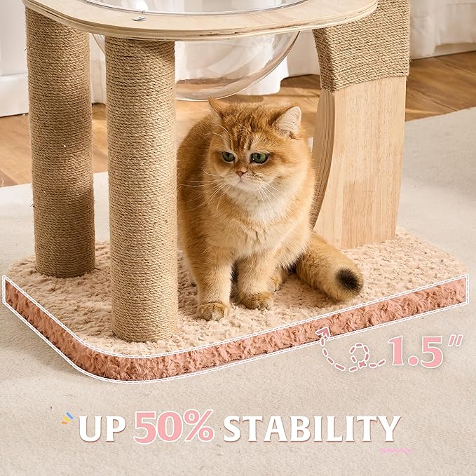 HITTITE Flower Cat Tree with Scratching Post, 36 Inches Cute Cat Tower with Wooden Branch Design, Modern Cat Climbing Tower with Flower Perches and Space Capsule for Indoor Cats Large Adult. Pink
