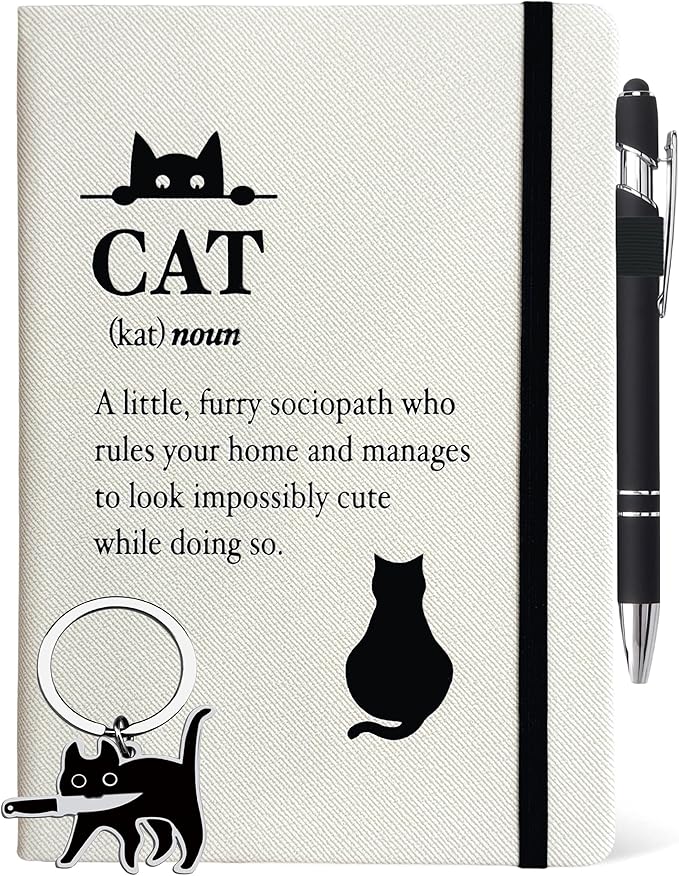 Cat Lover Gifts Women, Black Cat Journal 200 Pages Engraved Notebook A5 Lined with Pen, Black Cat Gift, Cat Humor Themed Gifts for Cat People, Crazy Cat Lady, Cat Owner, Cat Mom Birthday Christmas