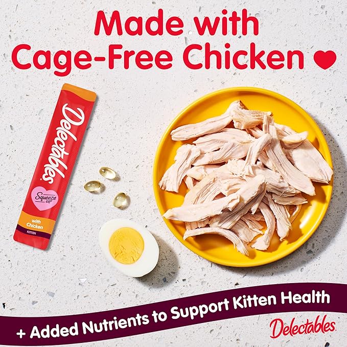 Delectables Squeeze Up Kitten Creamy Squeezable Puree, Lickable Wet Cat Treats, Grain Free, No Added Fillers, No by-Products, No Added Preservatives, 0.5 Ounces Tube Chicken, 32 Tubes Total