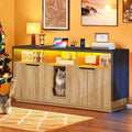 YITAHOME Double Hidden Cat Litter Box Enclosure with Power Outlet & LED Light, 60 Inch Dual Kitty Litter Box TV Stand Furniture for 2 Cats, Wooden Cat Cabinet for Indoor Cats, Grey Oak