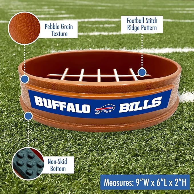 NFL Super-Bowl Buffalo Bills Slow Feeder Dog & Cat Bowl. Football Design for Healthy Digestion. Non-Slip for Large & Small Pets