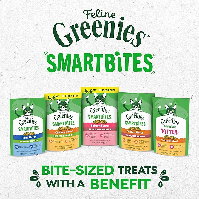 Greenies Feline Smartbites, Cat Treats Healthy Recipe, Indoor Cat Treats, Tuna Flavor, 16 oz. Tub