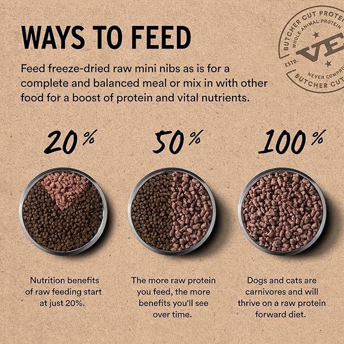 Vital Essentials Freeze Dried Cat Food, Raw Pork Crunchy Mini Nibs | Complete Meal or Topper | 96% Pork, Organs & Bone | Limited Ingredient, High Protein, Grain Free Dry Cat Food | 12 oz Bag
