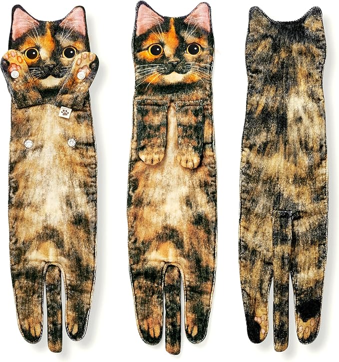 Funny Hand Towels for Bathroom Kitchen Decor - Cute Cat Hanging Hand Towel Kitchen Gadgets - Unique Housewarming Birthday Christmas Cat Lover Gift Ideas for Women Mom Lady Adults