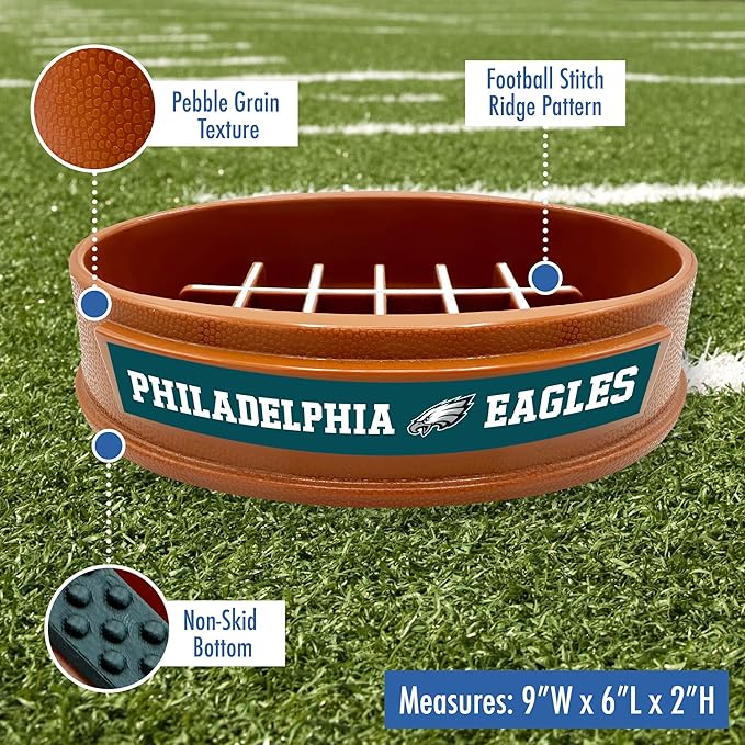 NFL Super-Bowl Philadelphia Eagles Slow Feeder Dog & Cat Bowl. Football Design for Healthy Digestion. Non-Slip for Large & Small Pets