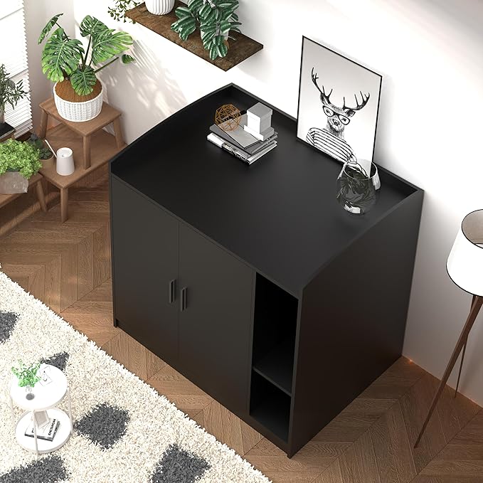 Extra Large Litter Box Enclosure with Adjustable Dog Proof Shelf - Designed for Self-Cleaning and XXL Litter Boxes (Black)