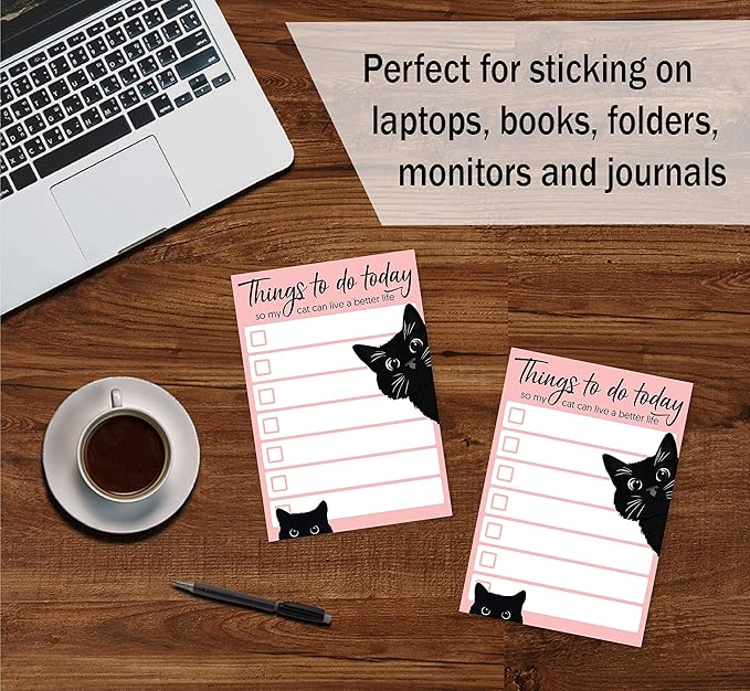 Funny Black Cat Lover Small to Do List Sticky Notes, Pink | Things to Do Today | Humor Notebook Notepad Note Card for Women Gift| 50 Pages 4x6 by DAILY RITMO