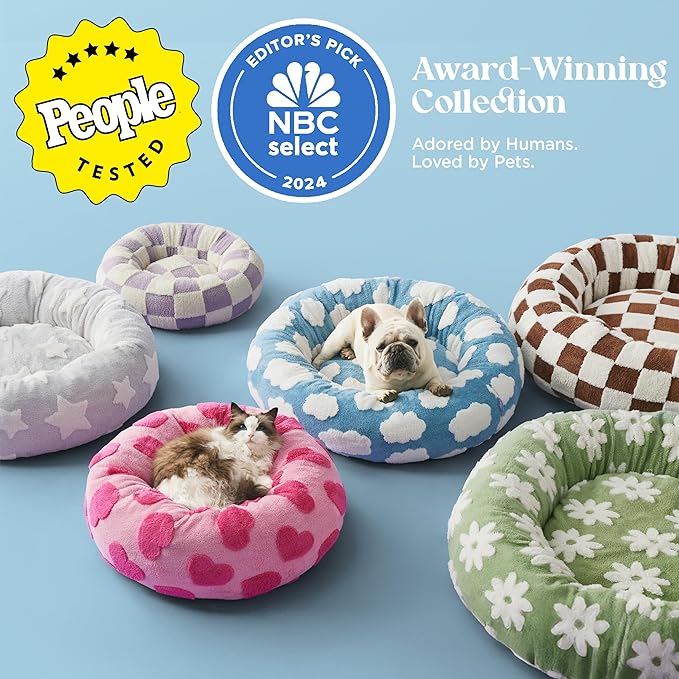 LE SURE Donut Small Dog Bed - Round Cat Beds Indoor Calming Valentine's Day Gift for Pets, Washable Cute Home Decor Beds with Jacquard Shaggy Plush & Anti Slip Bottom, 23 Inch, Lover Hearts