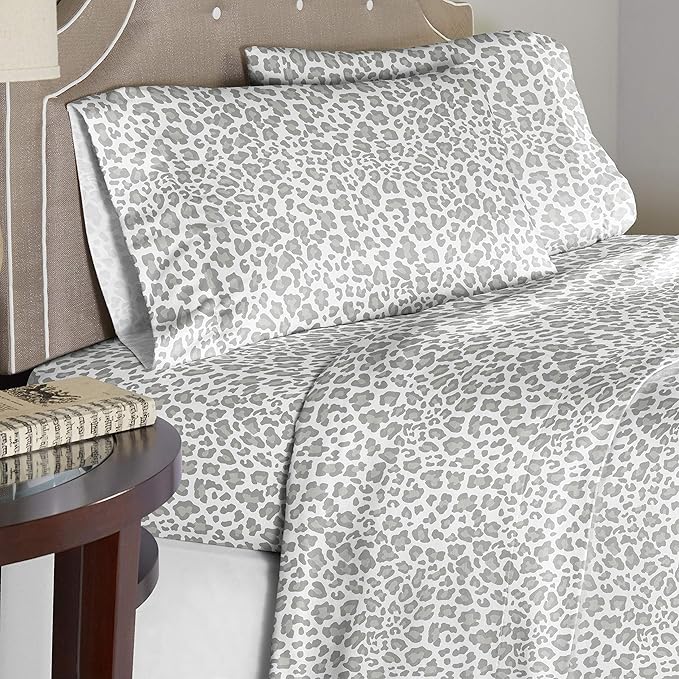 Pointehaven 180 GSM Velvet Feel Luxury 100% Cotton Printed Flannel Sheet Set, Full, Leopard - Warm & Cozy - Pre-Shrunk -Deep Pockets - Elastic All Around-Comfy Double Brushed -