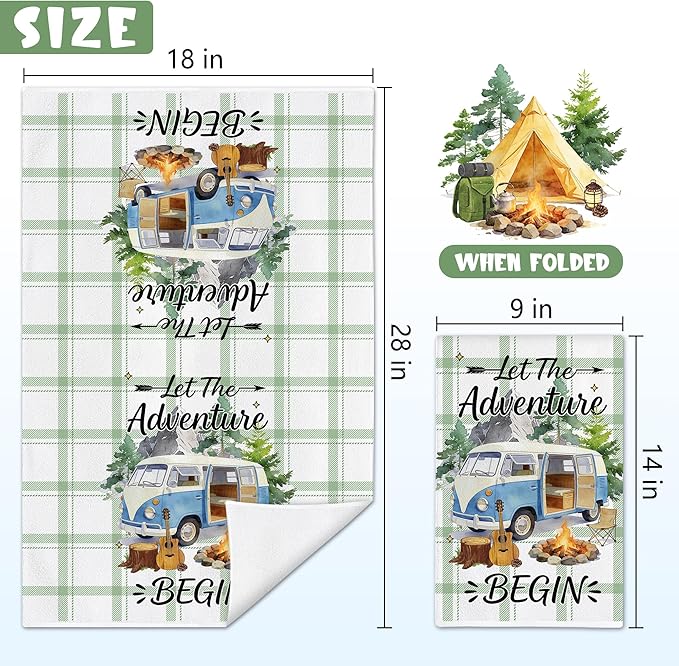 Hexagram Camping Kitchen Towels Set of 2, Camping Decor Gifts for Women, Funny Cute Housewarming Dish Hand Towels for Home Kitchen Decor