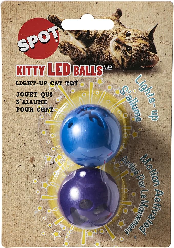 SPOT Kitty LED/Light up Cat Toy Balls / 2 Pack, Multi