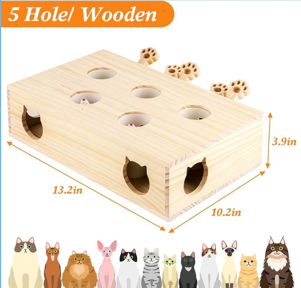 Whack a Mole Cat Toy with Pop Up Mice - Interactive Puzzle Game & Scratch Board for Indoor Cats, Mental Enrichment and Exercise, Fun Cat Puzzle Box Toy