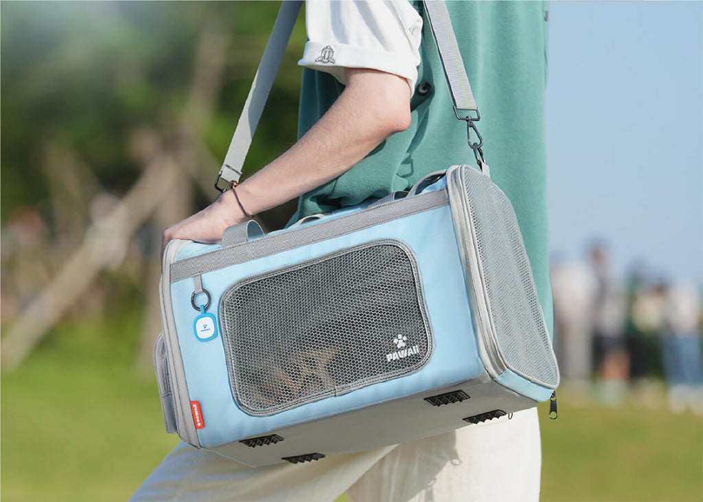 Pawaii cat carrier in Light Grey and Sky Blue